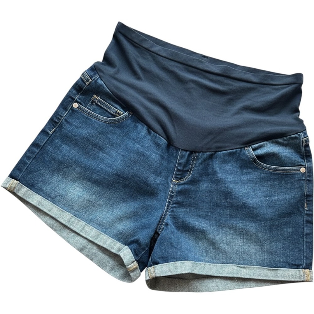 Indigo Blue Maternity Denim Shorts Secret Fit Belly Cuffed Jean Shorts XL